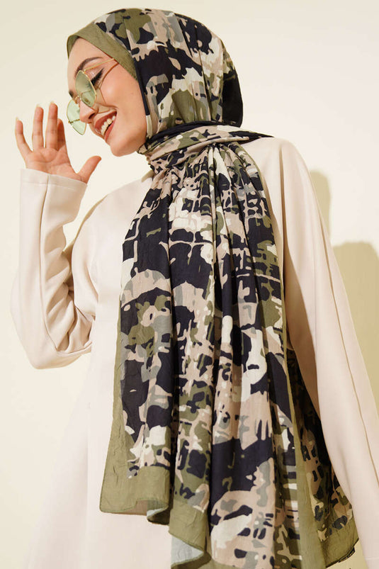 Grüner Bambus-Kash-Schal mit Camouflage-Muster