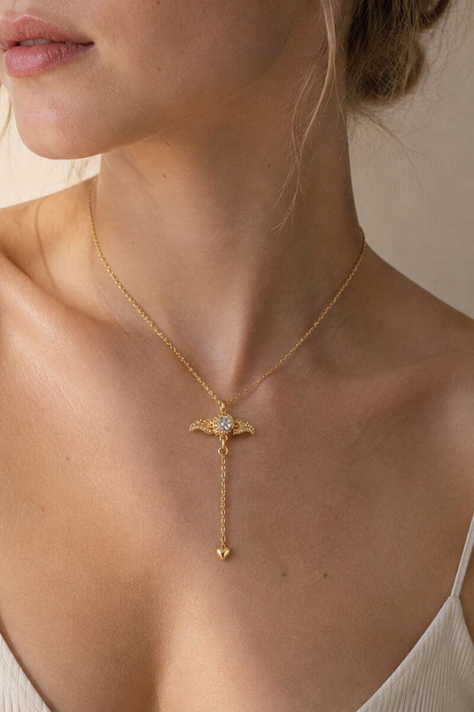 Bird Heart Pendant Necklace With Stones In Gold