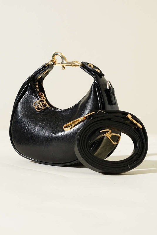 Mini tasje met haaksluiting, zwart