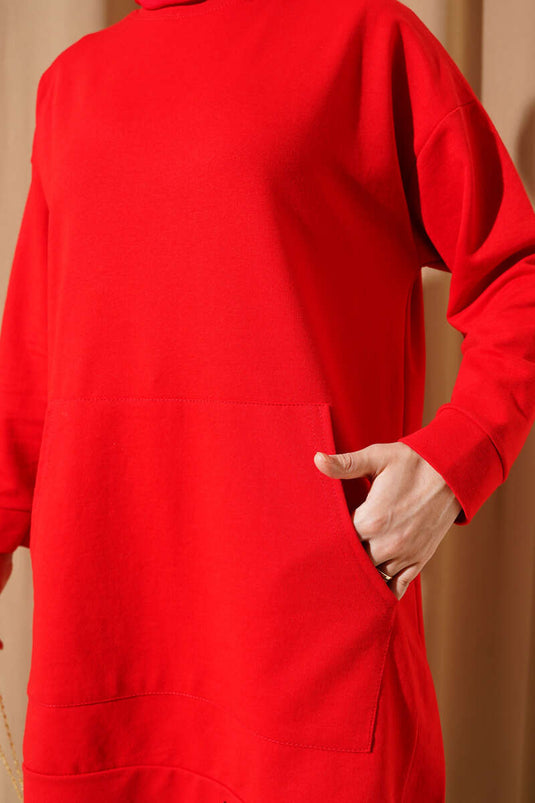 سترة الكنغر بجيبين وخيطين باللون الأحمر