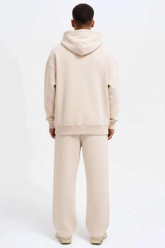 Kanguru Pocket Hooded Cotton Men's Sweatshirt Beige