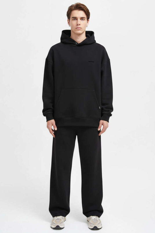 Kanguru Pocket Hooded Cotton Men's Sweatshirt Black