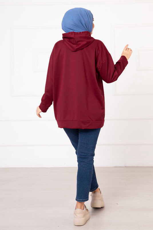 Kanguru Cepli Tesettür Sweatshirt Bordo