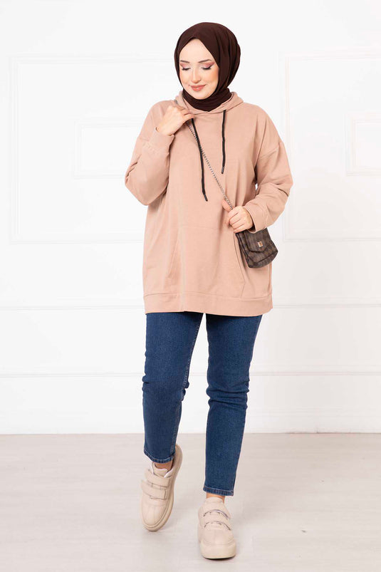 سويت شيرت حجاب بجيب الكنغر بلون الجمل