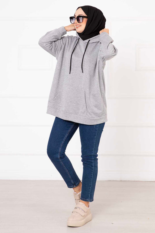 سويت شيرت حجاب بجيب الكنغر رمادي