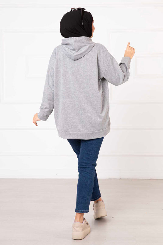 سويت شيرت حجاب بجيب الكنغر رمادي