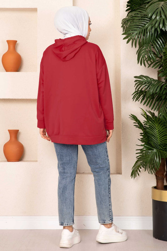 Sweat-shirt hijab à poche kangourou rouge