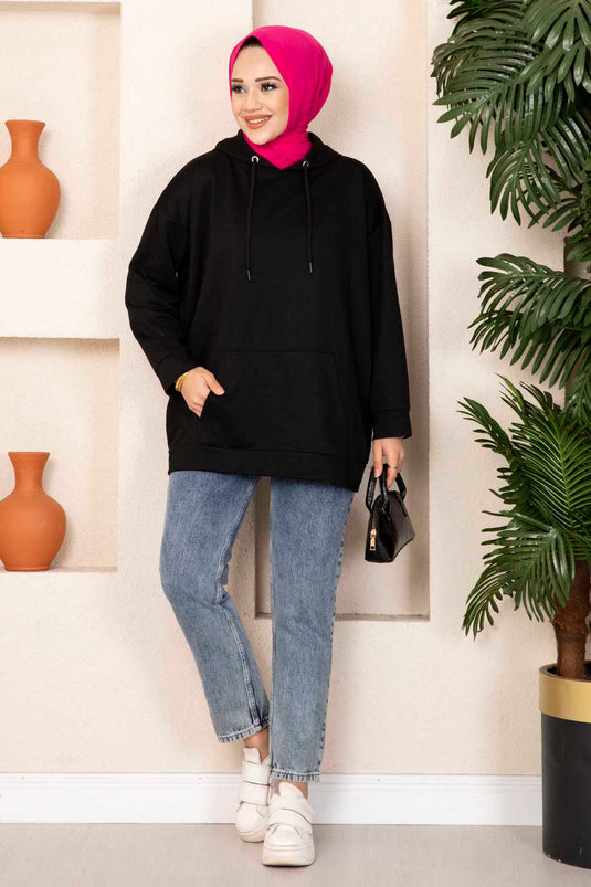 Kangaroo Pocket Hijab Sweatshirt Black