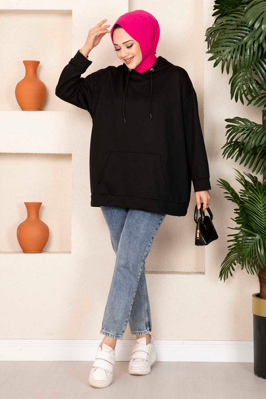 Kangaroo Pocket Hijab Sweatshirt Black