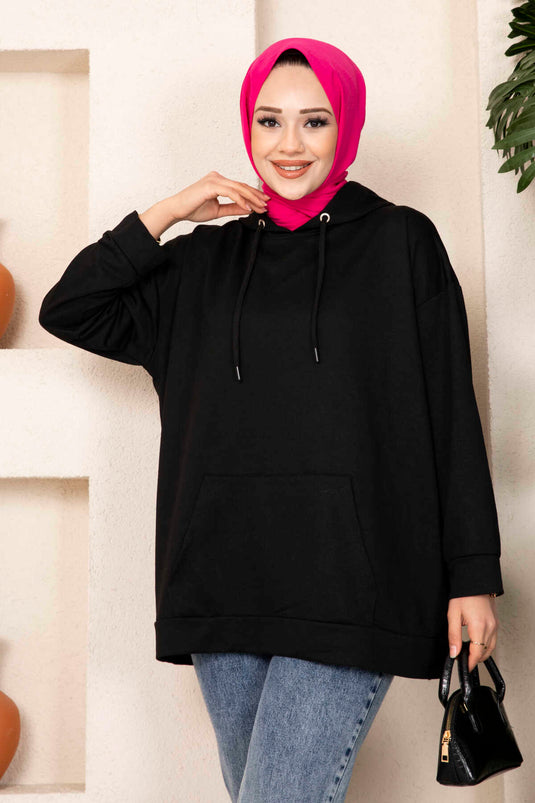 Kangaroo Pocket Hijab Sweatshirt Black