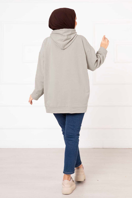 Sweat-shirt hijab à poche kangourou Stone
