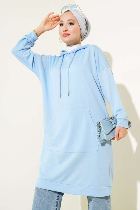 Hooded Pocket Tunic Baby Blue