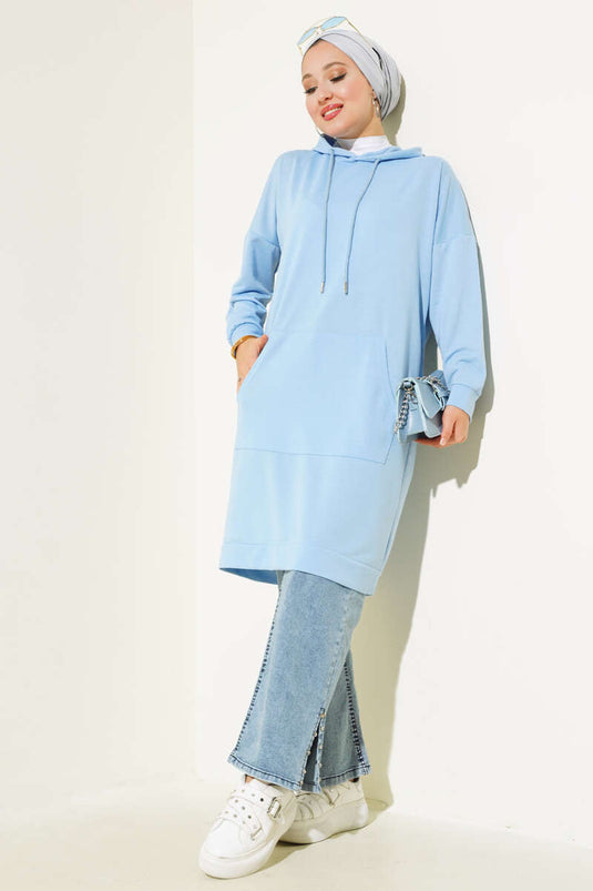 Hooded Pocket Tunic Baby Blue