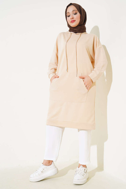 Beige Hoodie Tunic