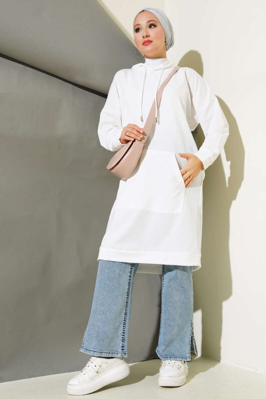 Hooded Pocket Tunic White