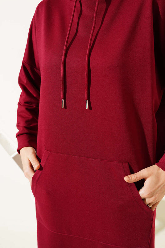 Tunique à poche kangourou rouge bordeaux