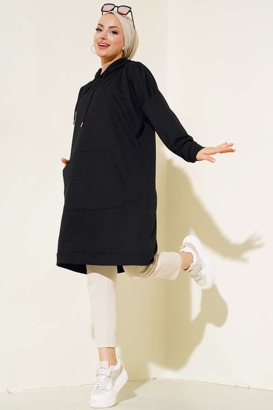 Kangaroo Pocket Tunic Black