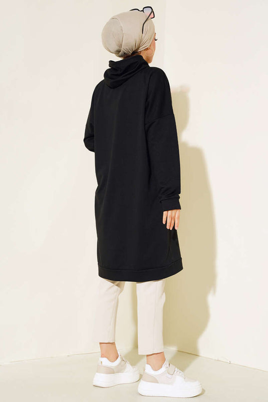 Tunique noire à poche kangourou