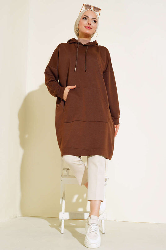 Tunique Poche Kangourou Marron