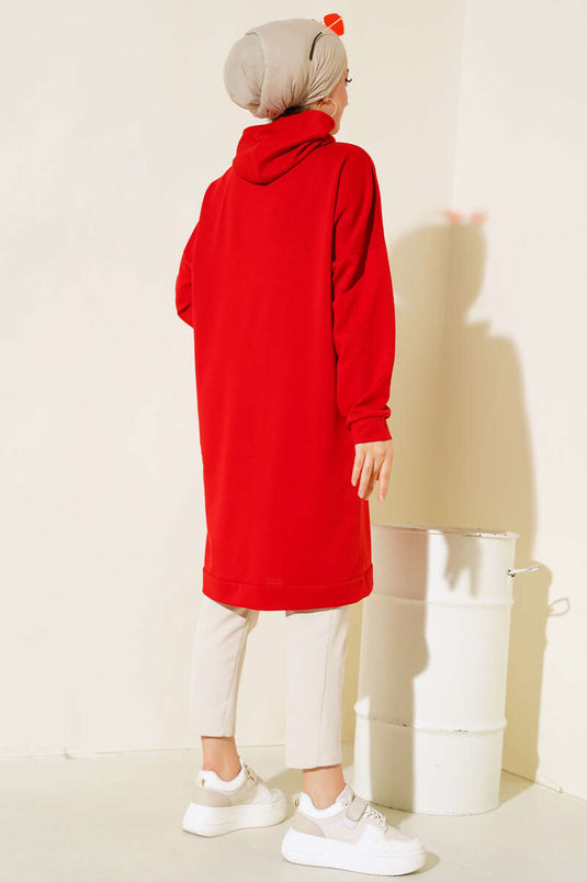 Tunique Poche Kangourou Rouge