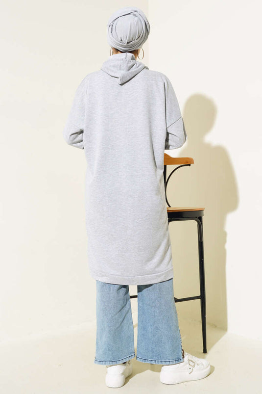 Tunica con tasca a marsupio Grigio melange