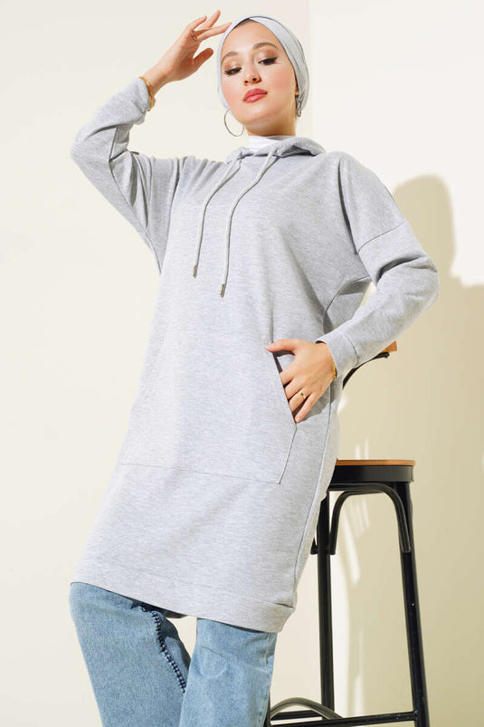 Hooded Tunic Melange Gray