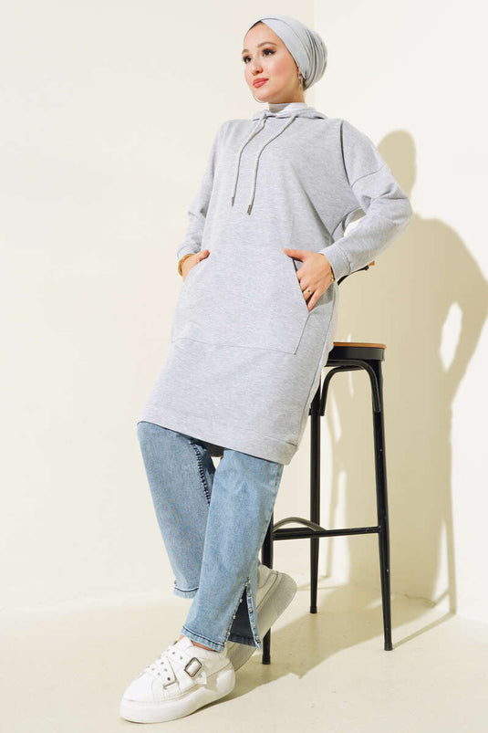Hooded Tunic Melange Gray