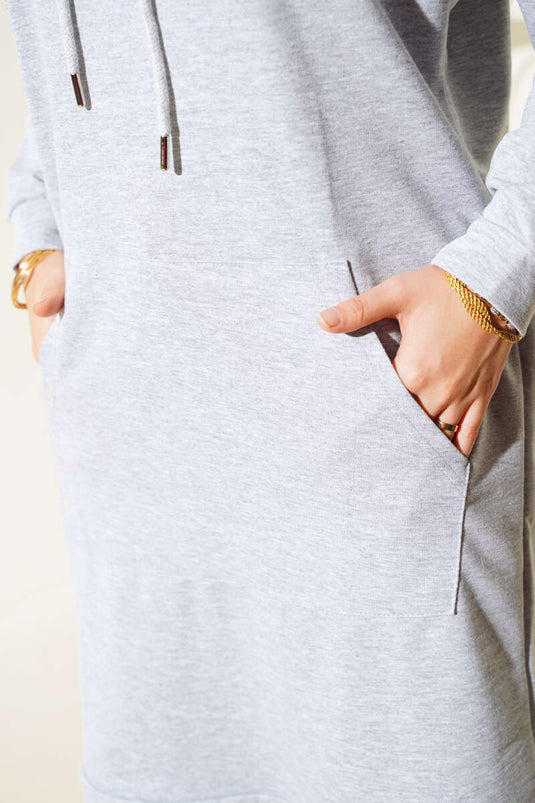 Tunica con tasca a marsupio Grigio melange