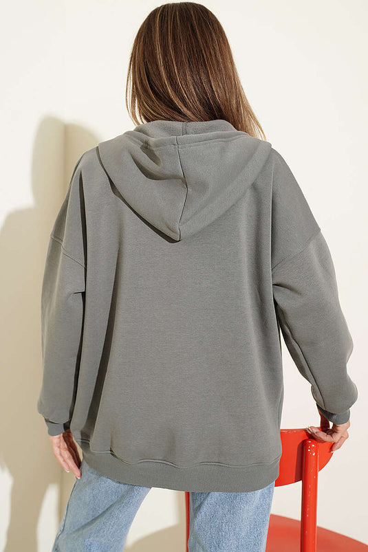 Cardigan Grigio Con Tasche Kangaroo A Tre Fili