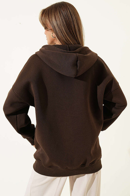Kangaroo Pocket Three-Ply Knit Cardigan In Brown