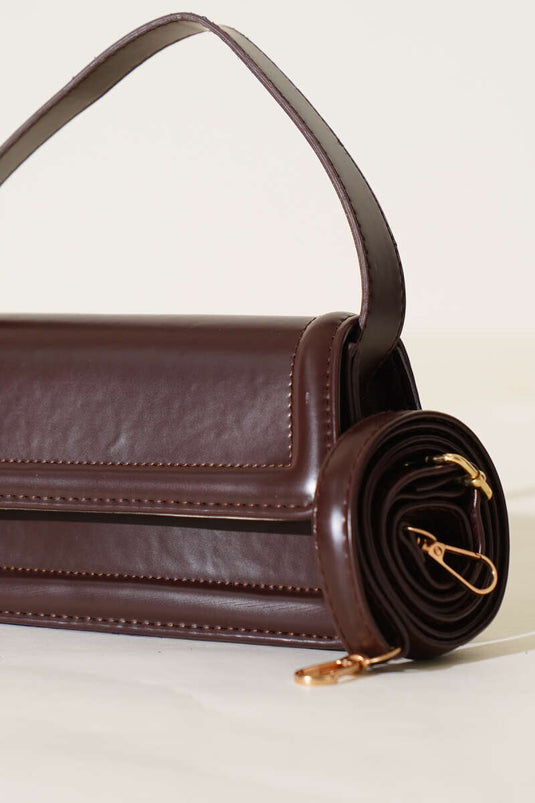 Magnetic Flap Handbag, Dark Brown