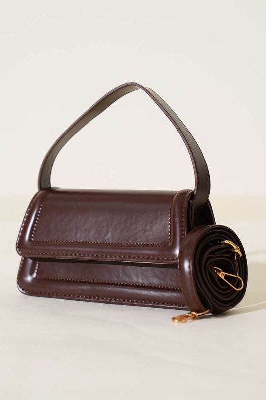 Borsa a mano con patta magnetica, marrone scuro