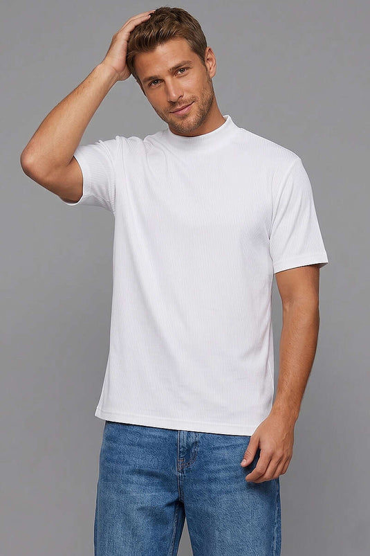 Kapalı Yaka Basic Erkek T-shirt Beyaz