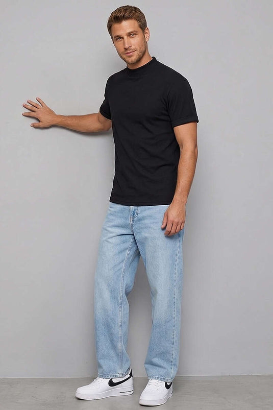 T-shirt basique à col fermé pour homme noir