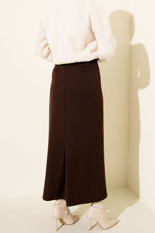 Bleistiftrock mit geschlossenem Schlitz, dunkelbraun