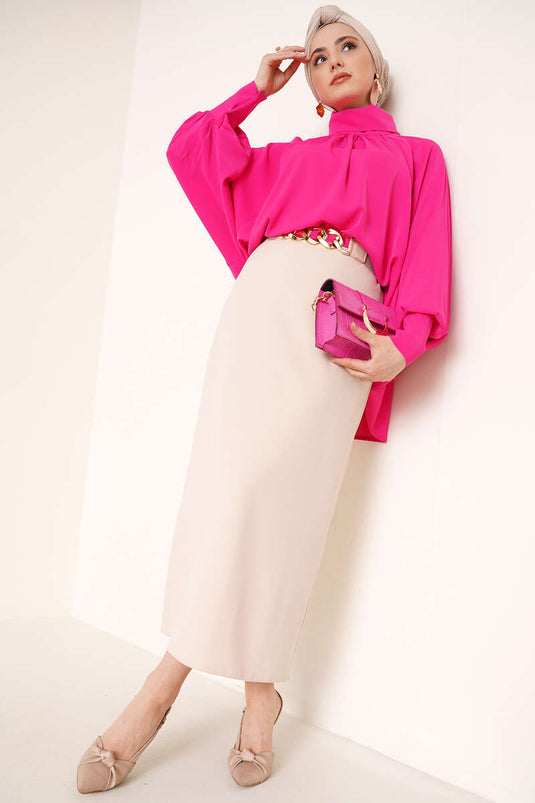 Blyantskørt med lukket slids beige