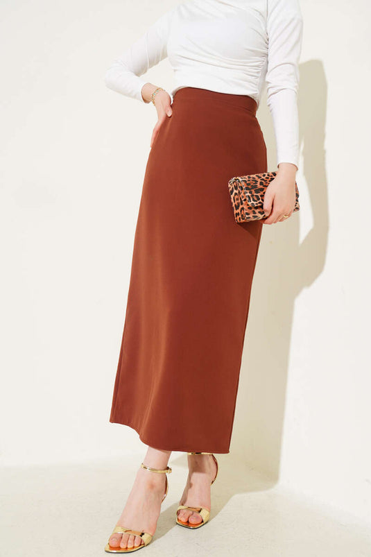 Geschlossener Schlitz Bleistiftrock Braun