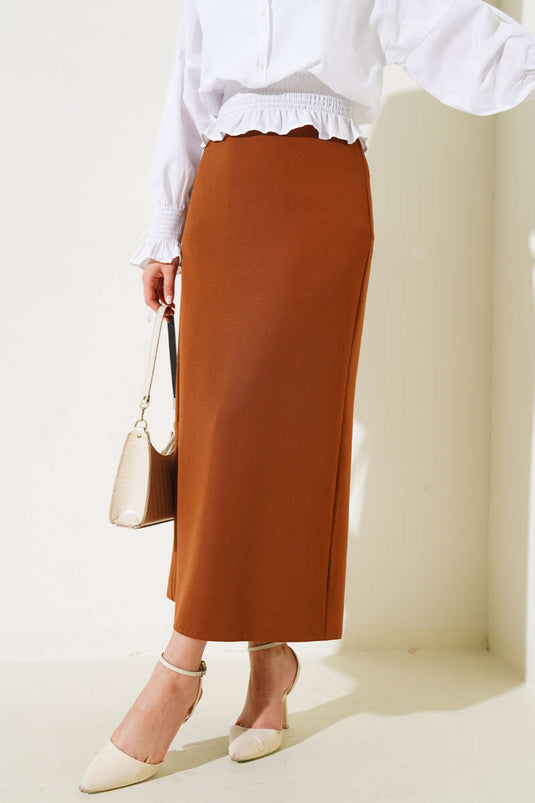 Jupe Crayon Fente Fermée Marron