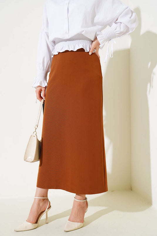 Jupe Crayon Fente Fermée Marron