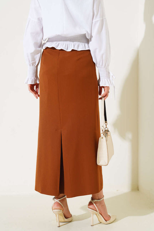 Jupe Crayon Fente Fermée Marron