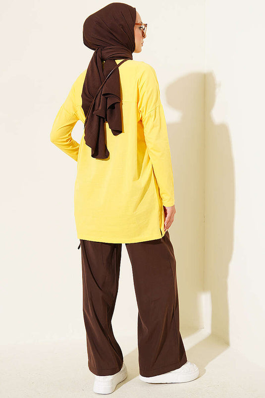 Kapı Baskılı Basic Tunik Sarı