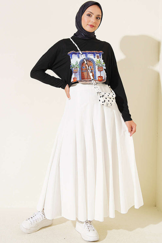 Kapı Baskılı Basic Tunik Siyah
