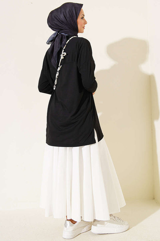 Kapı Baskılı Basic Tunik Siyah