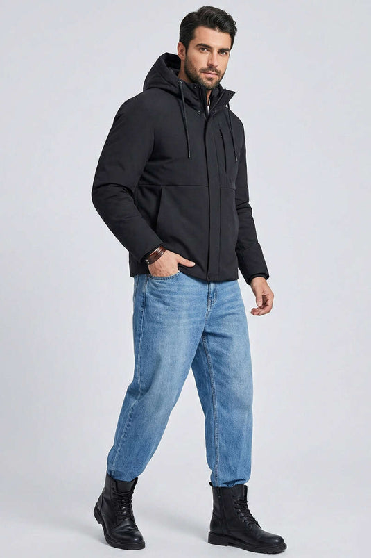 معطف مبطن بغطاء رأس كابيتون أسود