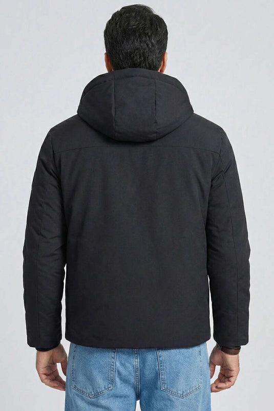 معطف مبطن بغطاء رأس كابيتون أسود