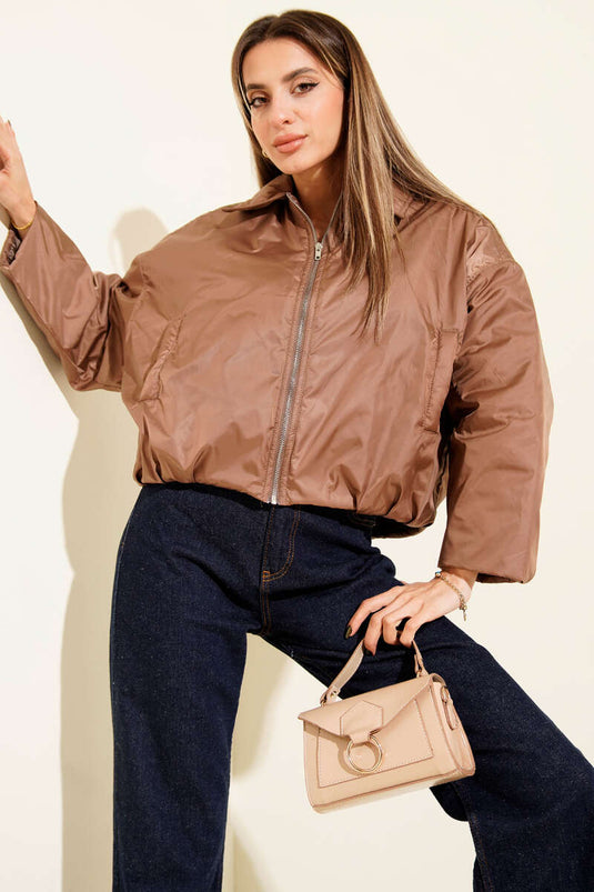 جاكيت قصير مبطن، بني