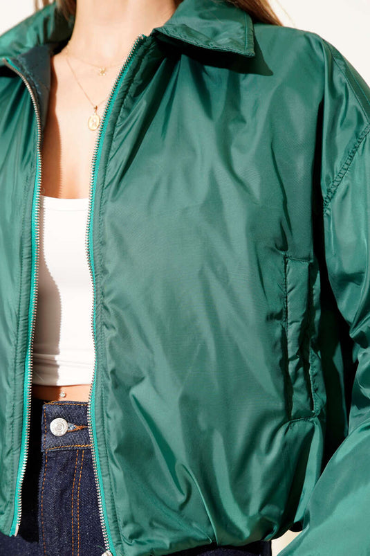Kapitone Bomber Kısa Mont Yeşil