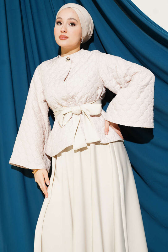 Ensemble veste et jupe matelassées beige