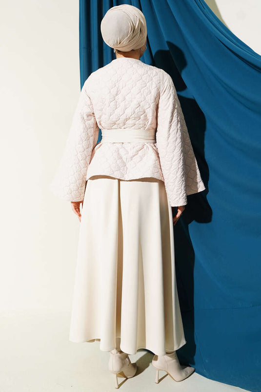 Ensemble veste et jupe matelassées beige