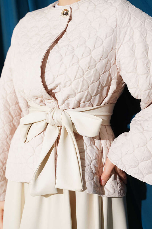 Ensemble veste et jupe matelassées beige